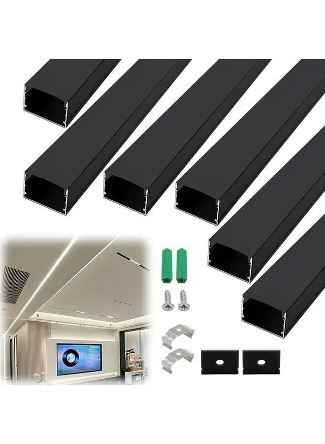 6Pcs Black Aluminum LED Channel System With Black Diffuser Cover Mounting Clip End Cap - Image 1